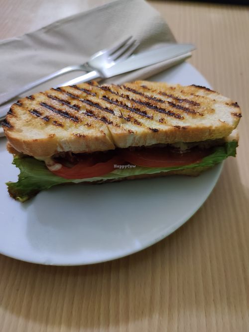 Faux breaded chicken and vegan cheese sandwich at Crock and cock in Bilbao