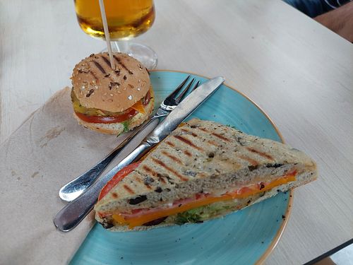 Mini vegan burger and focaccia sandwich at Crock and cock in Bilbao