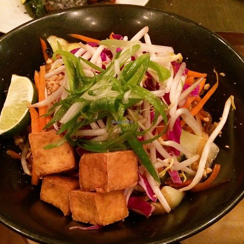 Pad Thai - rice noodles, tamarind, Thai chile, bean sprout, Napa cabbage, carrot, scallion, marinated tofu, peanuts ($17) at Buku Raleigh in Raleigh