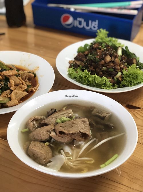 Noodle soup, laarb, curry at Vegie House in Bangkok