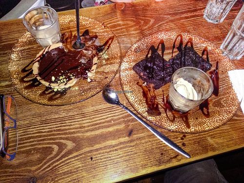 Vegan Chocolate Pie and Vegan Brownies (with Vegan Ice Cream) at Shuffle Pub at 2am at Shuffle Pub in Tel Aviv