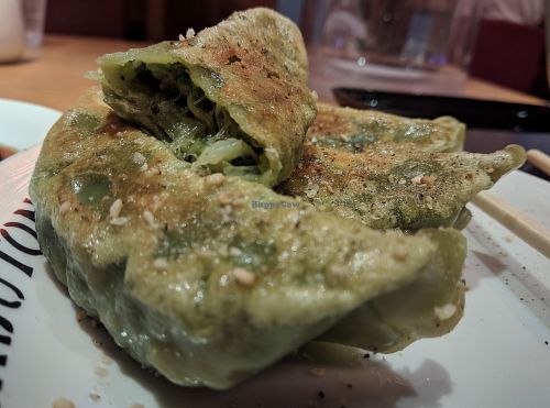 350 yen for 5 veggie gyoza. at Chabuton in Kyoto