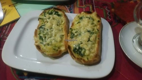 Vegan cheesy garlic bread at Cafe Shanti in Lincoln