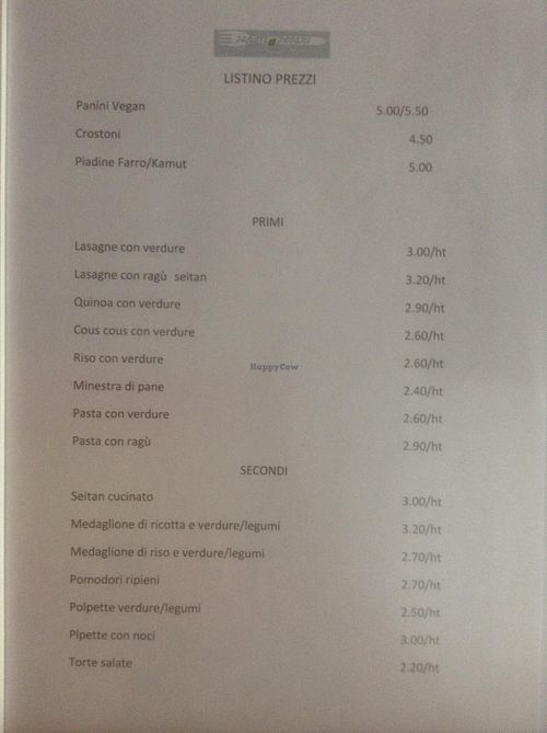 Menu, page 1 at Sapori Vegani in Florence