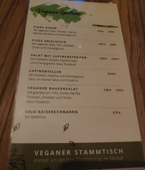 Vegane Karte, den Stammtisch gibt es zurzeit nicht (Stand 08-2021).  at Cafe Bahnhof  in Kirchheimbolanden