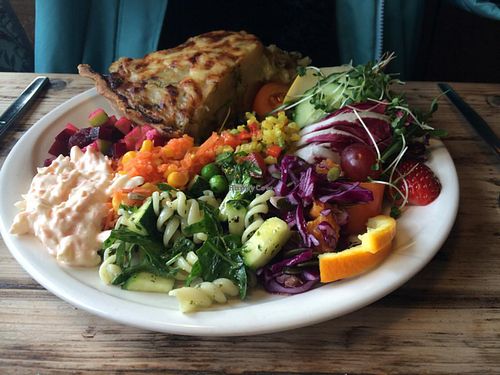 Homity pie and salad at Caudwell's Mill Craft Centre in Rowsley