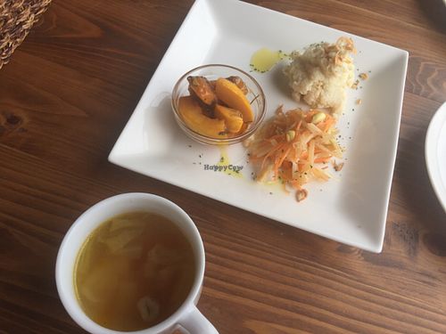 Soup and starter, lunch special at Veg Out in Kyoto
