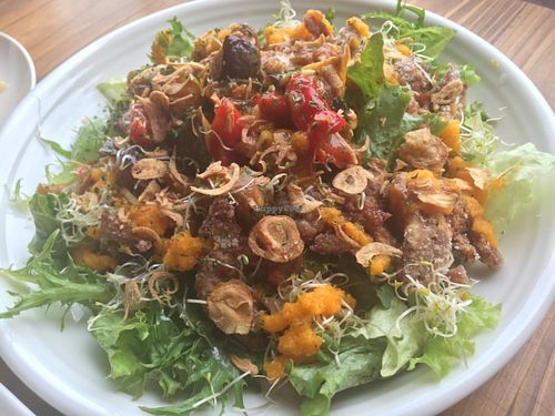 Fried soymeat with roasted summer vegetables at Veg Out in Kyoto