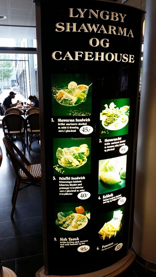 Outside menu board at Lyngby Shawarma House in Kongens Lyngby