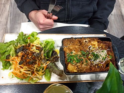 Vegan lasagnes at Velicious in Strasbourg