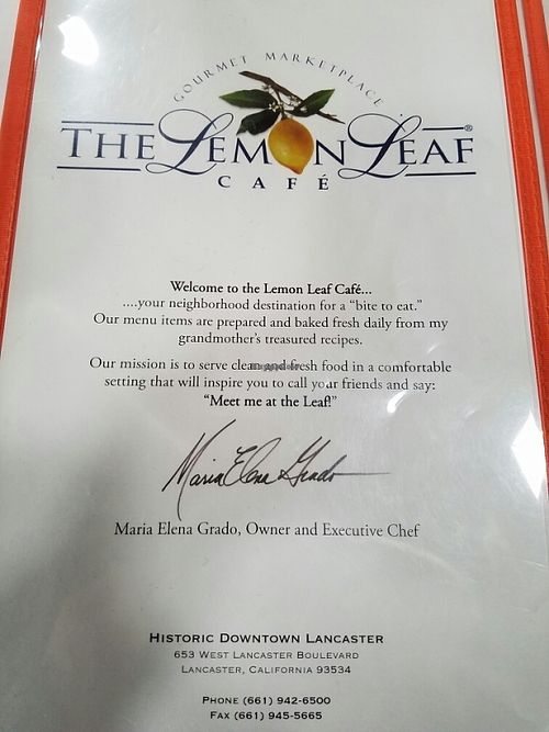menu at The Lemon Leaf Cafe in Lancaster