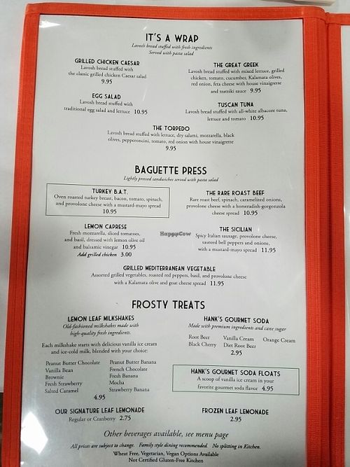 menu 3 at The Lemon Leaf Cafe in Lancaster