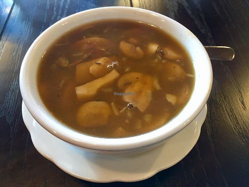 Homemade mushroom soup at The Tin Thistle Garden Cafe in North Bend