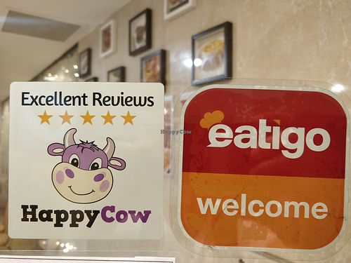 HappyCow EXCELLENT reviews 5 stars decal   at Supreme Vege 善心缘 - Bras Basah in Central Singapore