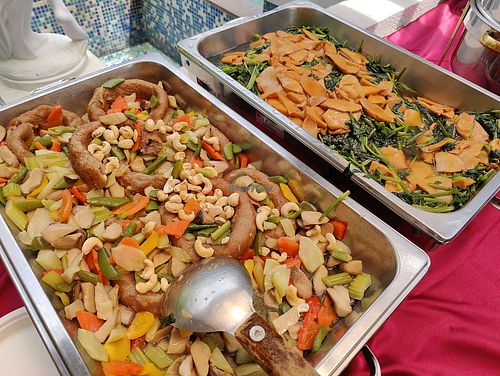 Catering: Yam ring and spinach and mock abalone at Supreme Vege 善心缘 - Bras Basah in Central Singapore