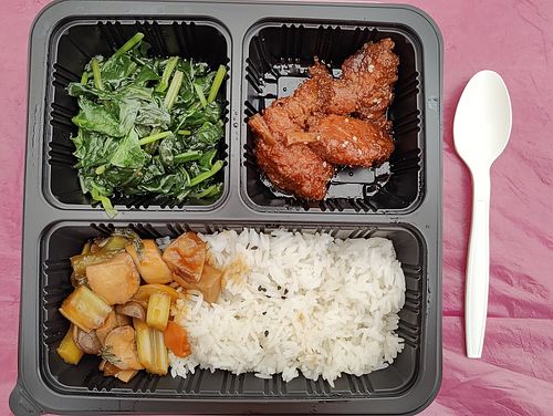 Bento set for lunch on Day 4 of retreat at Supreme Vege 善心缘 - Bras Basah in Central Singapore
