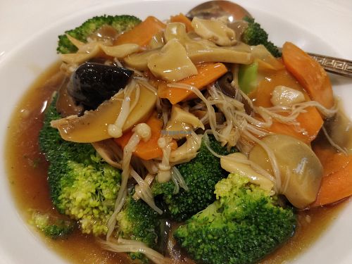 Assorted mushrooms with broccoli at Supreme Vege 善心缘 - Bras Basah in Central Singapore