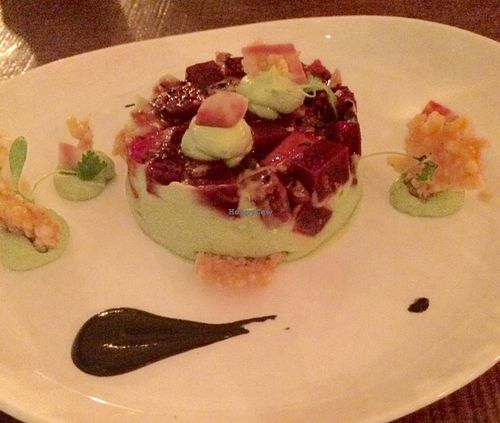 Cold beet, mango & avocado tartar. Menu changes seasonally. at Avant Garden in New York City
