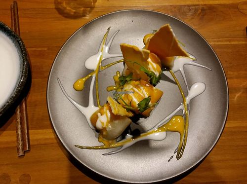 Mango Tale (Mango sticky rice paper rolls with coconut sauce) at OVOCafe - Central in Hong Kong Island