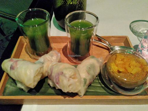 Spring rolls and green juices at Shangri-La Hotel - La Bauhinia in Paris
