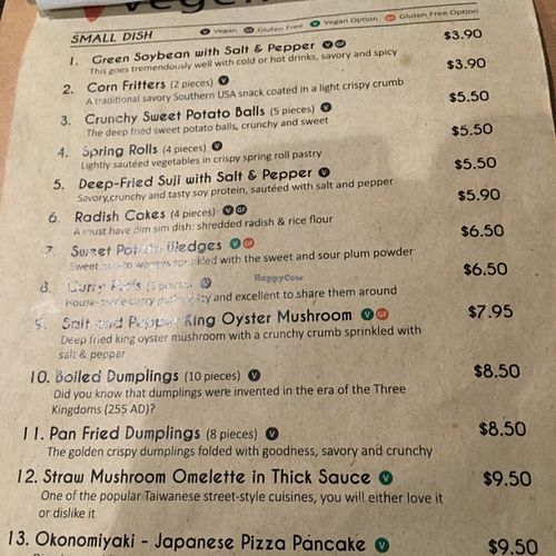 menu at Vegeme in South Brisbane