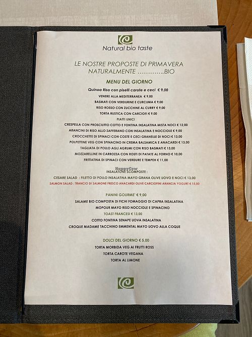 Menu example  at Euroverde Bio in Carugate