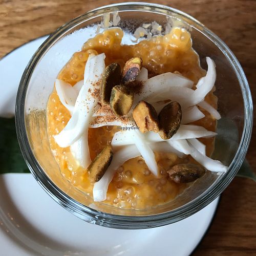 Tapioca top with pistachio and coconut meat at Green Elephant Vegetarian Bistro & Bar in Portsmouth