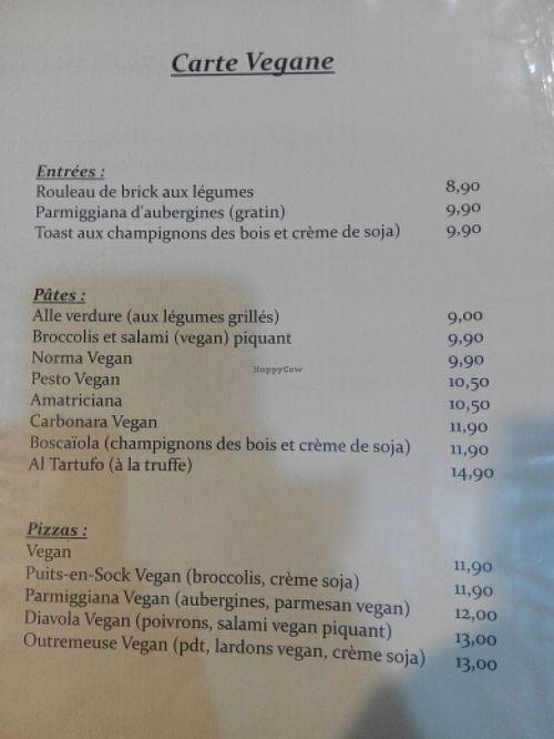 Vegan menu at Da Victoria in Liege