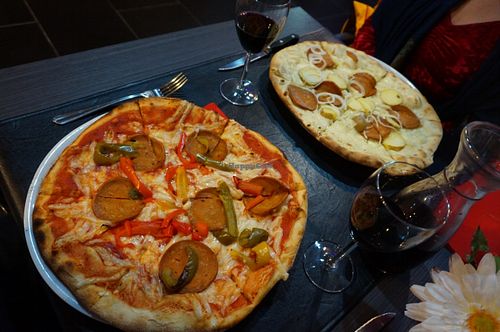 Amazing vegan pizza with violife cheese and probably Wheaty chorizo at Da Victoria in Liege