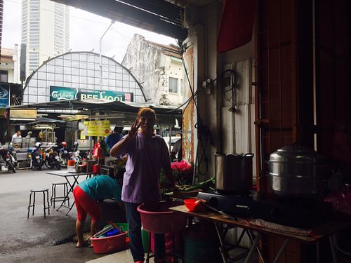 Our new friend Ah Ha.  at Da Fei Char Mee Hoon in Penang