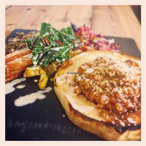 SCRUMMY lunch at Asparagasm - Spaghetti squash with lentil bolognese & salads.  at Asparagasm in Nailsworth