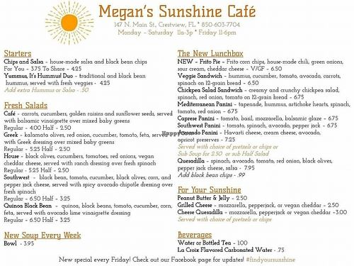 Menu at Megan's Sunshine Cafe - Food Truck in Crestview