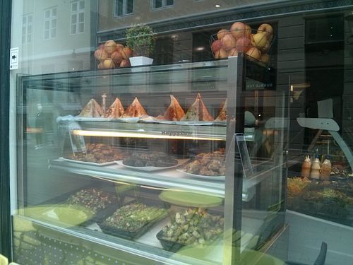 More salads and vegan dishes at the window at HAPS in Copenhagen