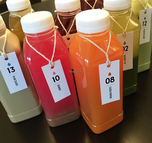Fresh cold-pressed organic juices. at Commodity Juicery in Vancouver
