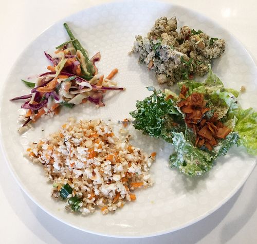 Plate of salad samples at Commodity Juicery. at Commodity Juicery in Vancouver