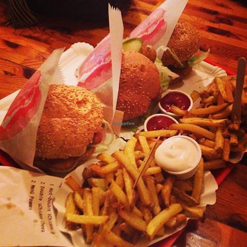 double chicken burgers and fries!!! at Yellow Sunshine in Berlin