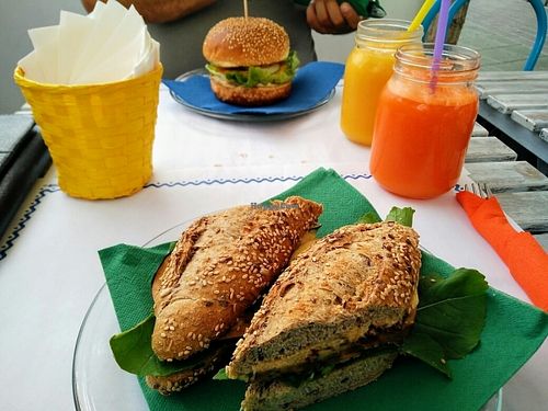 sandwich and burger at H2O Juice Bar & Vegan Cafe in Fuerteventura