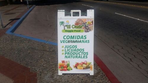 outside sign . at El Oasis Veggie Food in Tijuana