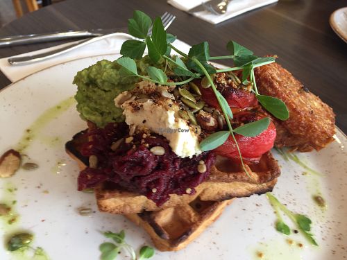 Savoury vegan waffles  at Power Plant Cafe in Templestowe