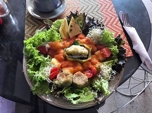 Gnnochi and salad at Biozone in Sao Paulo