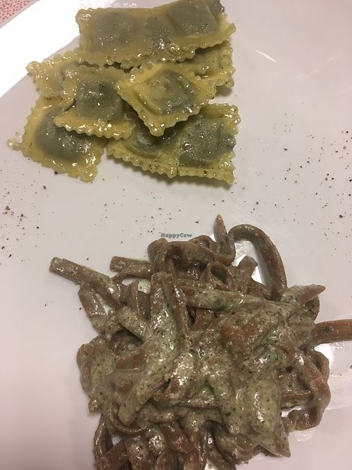 Buckwheat tagliatelle with pesto and nettle ravioli at Il Cardo e l'Ortica in Mondovi