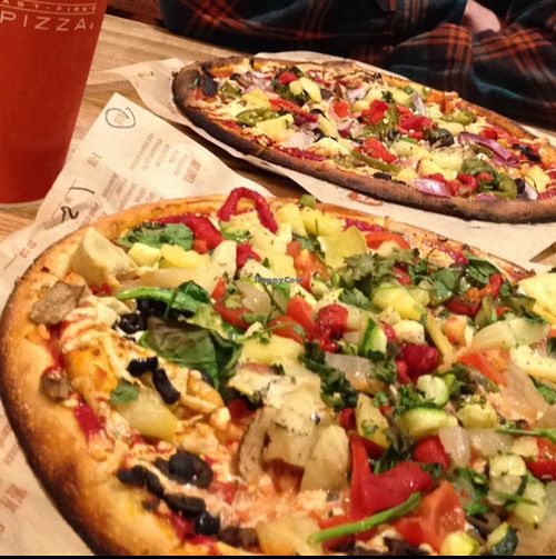 build your own veggie pizzas  at Blaze Pizza in Fresno