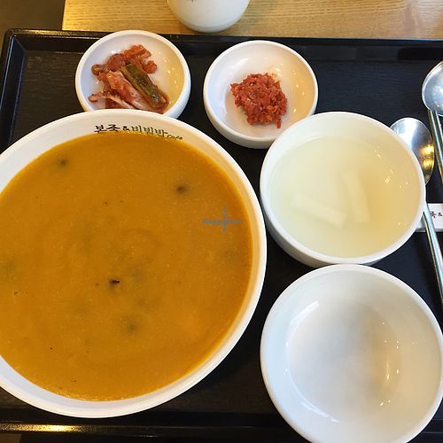 sweet pumpkin porridge 8,000kwon at Bonjuk and Bibimbap - 본죽&비빔밥café in Seoul