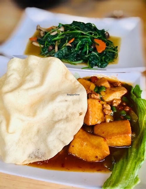 Sweet and Sour Tofu and Sweet Potato Leaves  at D'Life in Kepong
