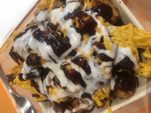 Blue cheese, BBQ , smoky tempeh tot bowl at Next Level Veggie Grill - Hawthorne in Portland