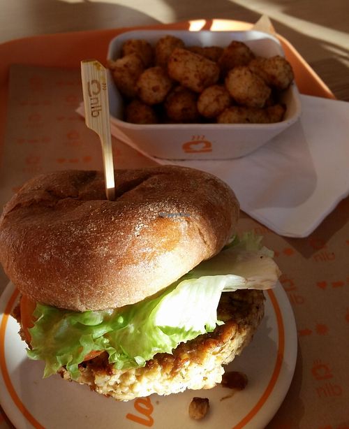 tangy tempeh burger and tots at Next Level Veggie Grill - Hawthorne in Portland
