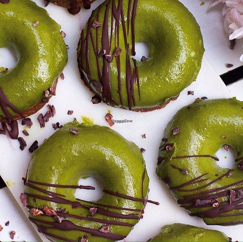 chocolate and matcha vegan protein donuts  at Blended Health Bar in Noosa Heads