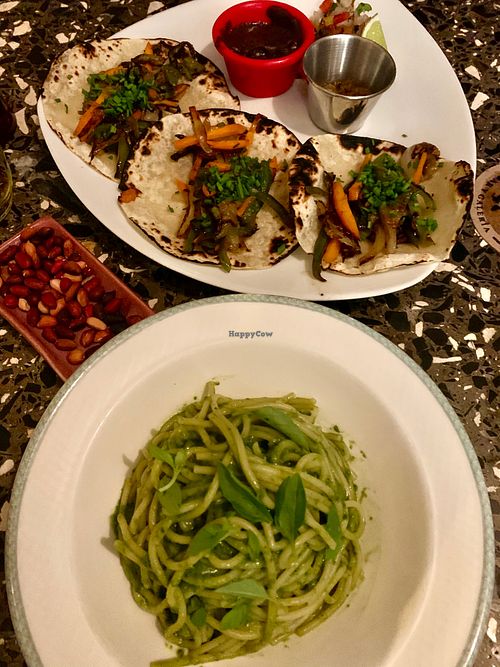 Vegan Pesto pasta (ask without cheese) and vegan tacos. at El Dandy in Havana
