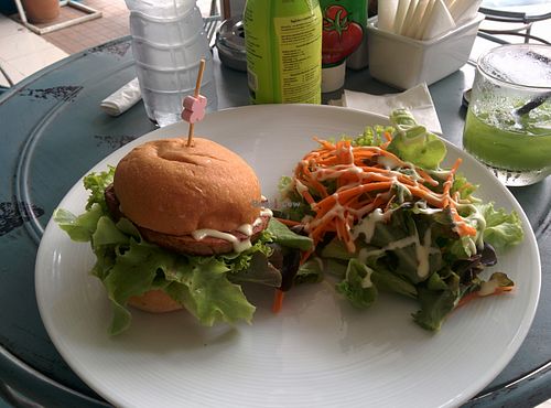 Veggie burger at Taitong Cafe in Phuket