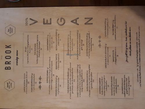 Menu at The Brook in East London